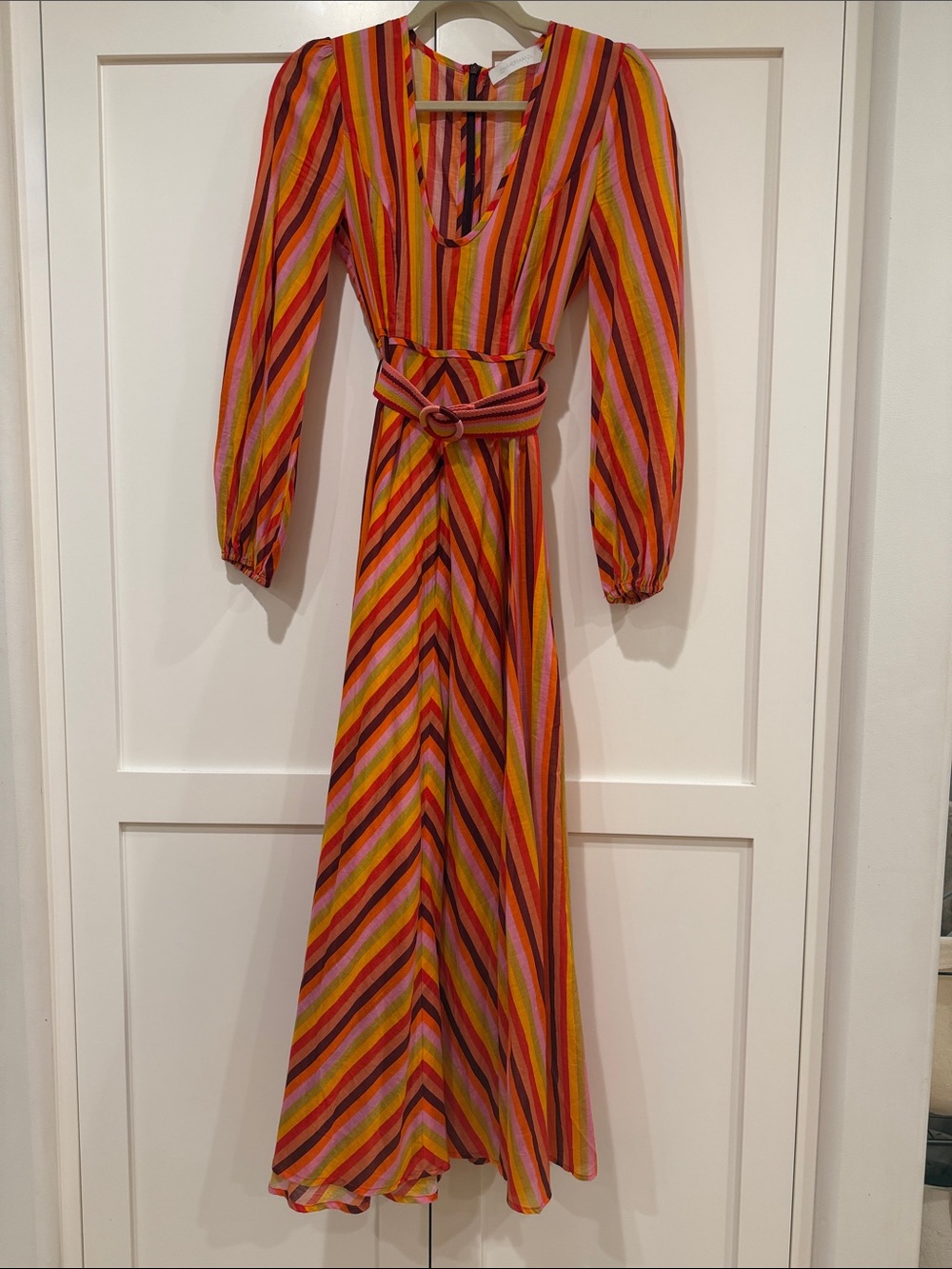Zimmermann Striped V-Neck Maxi Dress in Red, Orange, Pink, Yellow